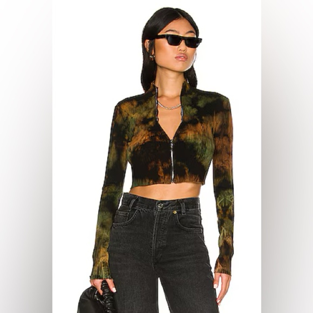 Cotton Citizen Ibiza Tie-Dye Black Green Ribbed Zip-Up Jacket